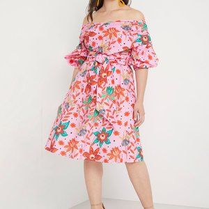 Eloquii Off the Shoulder Puff Sleeve Fit and Flare
